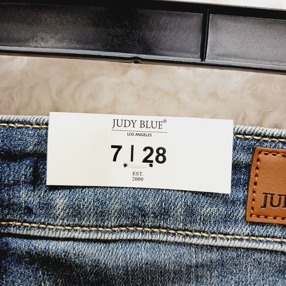 Jeans Judy Blue Boyfriend Distressed Mid Rise Medium Wash Boho Grunge Size 7/28 - Picture 15 of 16